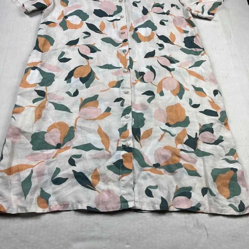 Rachel Zoe Linen Button Down Shirt Dress Floral Short Sleeve Collared Size SMALL - Picture 2 of 10